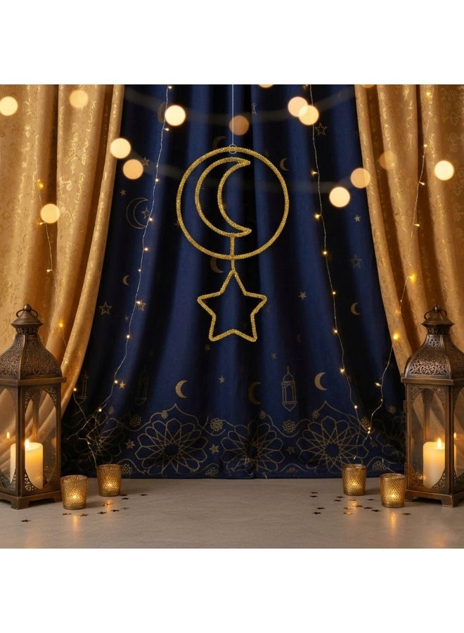 هوميرا قطعة ديكور معلقة على شكل هلال ونجمة ذهبية، قطعة زينة منزلية أنيقة للجدران والطاولات والرفوف، تضفي لمسة جمالية راقية على ديكور منزلك. قطعة واحدة - Image 1